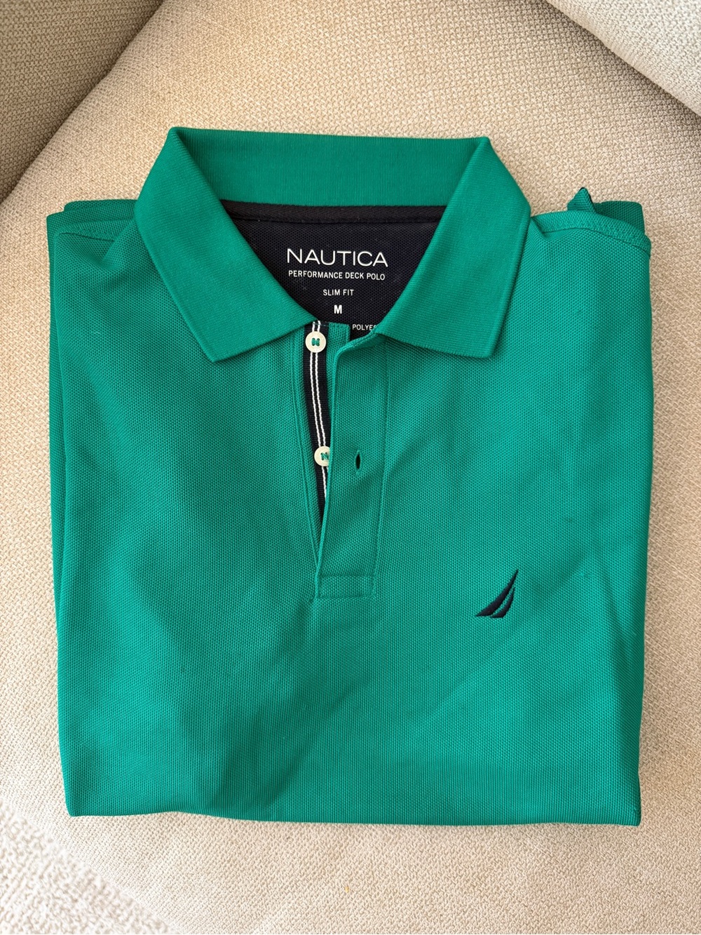 Nautica Men's Green Polo with Navy Logo